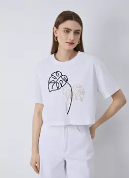 Укороченная футболка с принтом, Белый