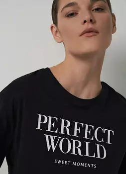 Укороченная футболка с принтом, Черный