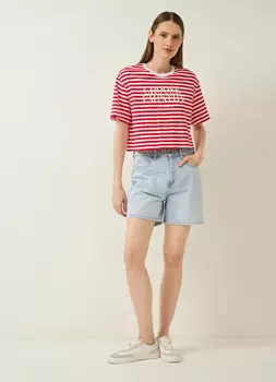 Укороченная футболка с принтом, Красный