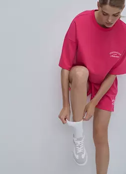 Укороченная футболка с принтом, Красный