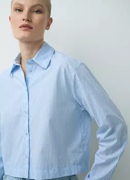 Укороченная хлопковая рубашка, Голубой