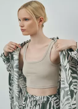 Укороченная майка в рубчик, Бежевый