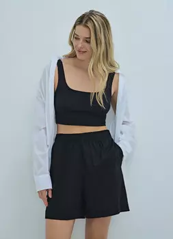 Укороченная майка в рубчик, Черный