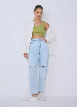 Укороченная майка в рубчик, Желтый