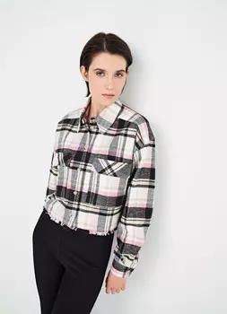 Укороченная рубашка в клетку, Бежевый