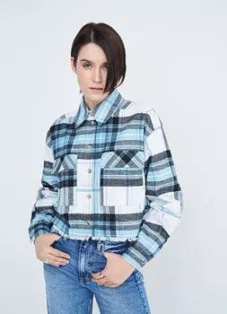 Укороченная рубашка в клетку, Голубой
