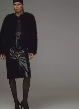 Укороченная шуба из искусственного меха, Черный