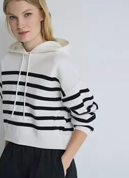Укороченное худи в полоску, Белый
