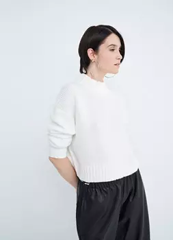 Укороченный джемпер с рваным краем, Белый