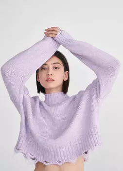 Укороченный джемпер с рваным краем, Фиолетовый