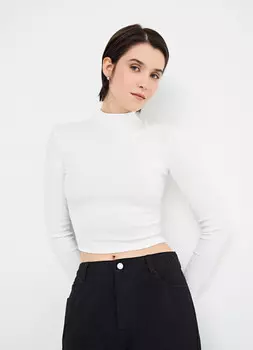 Укороченный джемпер с воротником-стойкой, Белый