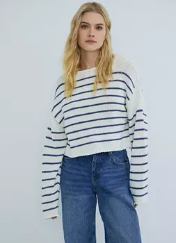 Укороченный джемпер в полоску, Синий