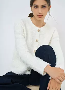 Укороченный кардиган из махровой пряжи, Белый