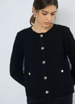 Укороченный кардиган из махровой пряжи, Черный