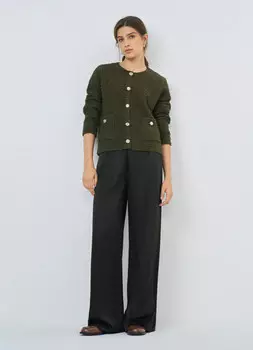 Укороченный кардиган из махровой пряжи, Зеленый