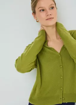 Укороченный кардиган на пуговицах с кашемиром, Зеленый