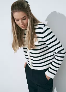 Укороченный кардиган в полоску, Белый