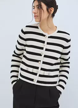 Укороченный кардиган в полоску, Бежевый