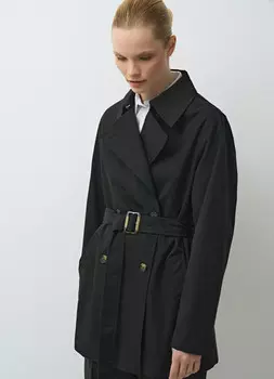 Укороченный плащ с поясом, Черный