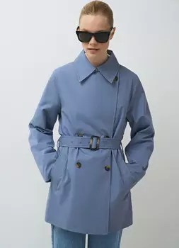 Укороченный плащ с поясом, Голубой