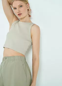 Укороченный топ в рубчик, Бежевый