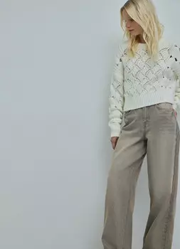 Укороченный вязаный джемпер с косами, Бежевый