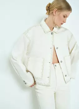 Укороченный жакет из денима с вышивкой, Бежевый