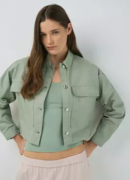 Укороченный жакет из хлопка, Зеленый