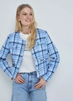 Укороченный жакет из твида, Голубой