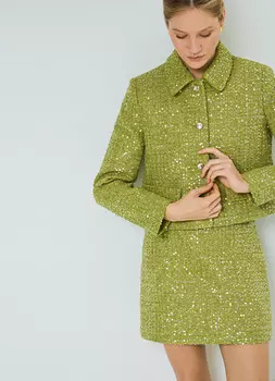 Укороченный жакет из твида, Зеленый