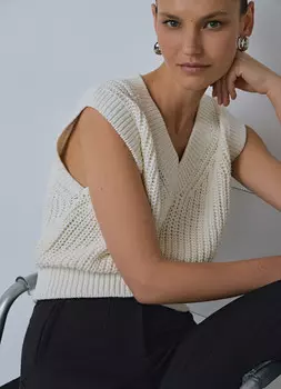 Укороченный жилет крупной вязки, Бежевый