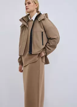 Утеплённая короткая куртка с капюшоном, Бежевый