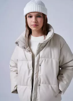 Утеплённая куртка из экокожи для девочек, Бежевый