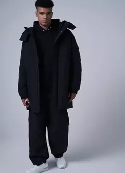 Утеплённая куртка-парка с капюшоном, Черный