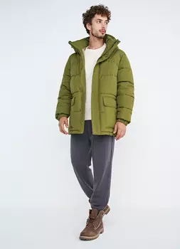 Утеплённая куртка-парка с капюшоном, Зеленый