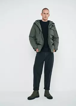 Утеплённая куртка с капюшоном и карманами, Зеленый