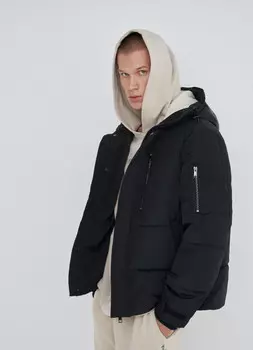 Утеплённая куртка с меховой подкладкой в капюшоне, Черный