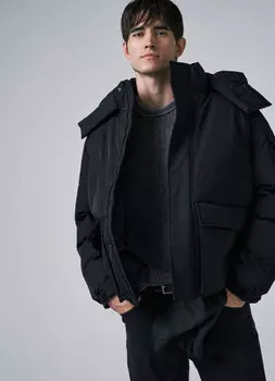 Утеплённая куртка со съёмным капюшоном, Черный