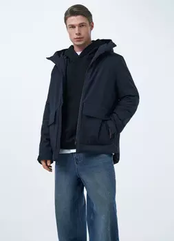Утеплённая парка с накладными карманами, Синий