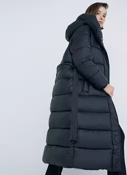 Утеплённое пальто с поясом, Черный