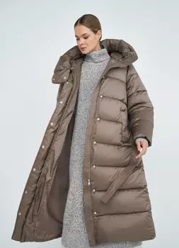Утеплённое пальто с поясом, Коричневый