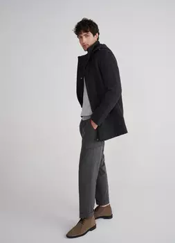 Утеплённое пальто с шерстью с капюшоном, Серый