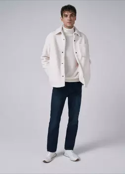 Утеплённые прямые джинсы с эффектом стирки, Синий