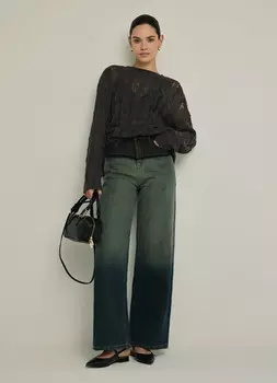 Утеплённые широкие джинсы, Синий