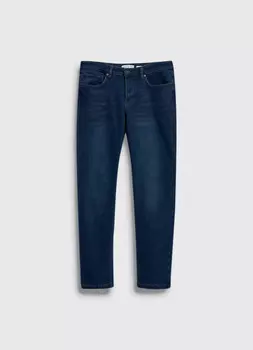 Утеплённые зауженные джинсы с эффектом стирки, Синий