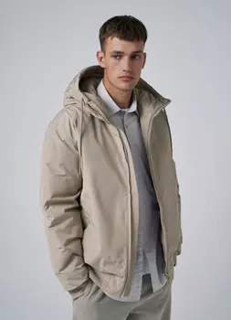Утеплённый бомбер с капюшоном, Бежевый