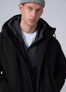 Утеплённый бомбер с капюшоном, Черный