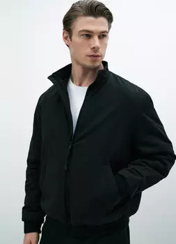 Утеплённый бомбер с воротником-стойкой, Черный