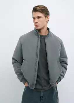 Утеплённый бомбер с воротником-стойкой, Зеленый