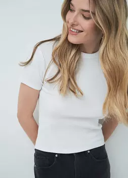 Узкая футболка в рубчик, Белый